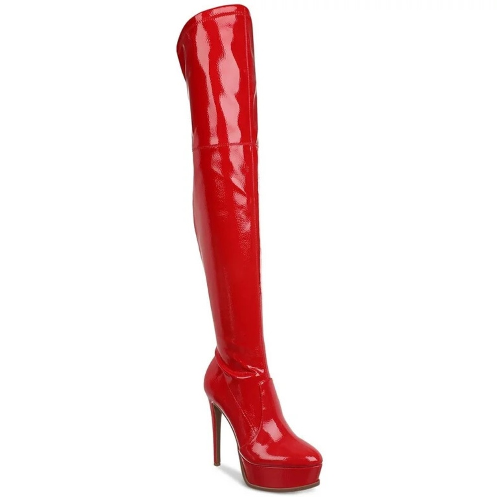 Thalia Sodi Silena Over The Knee Platform Stiletto Boots Red Womens ,  NEW